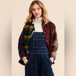Free People Carleen Ardmore plaid patchwork jacket blazier button up
